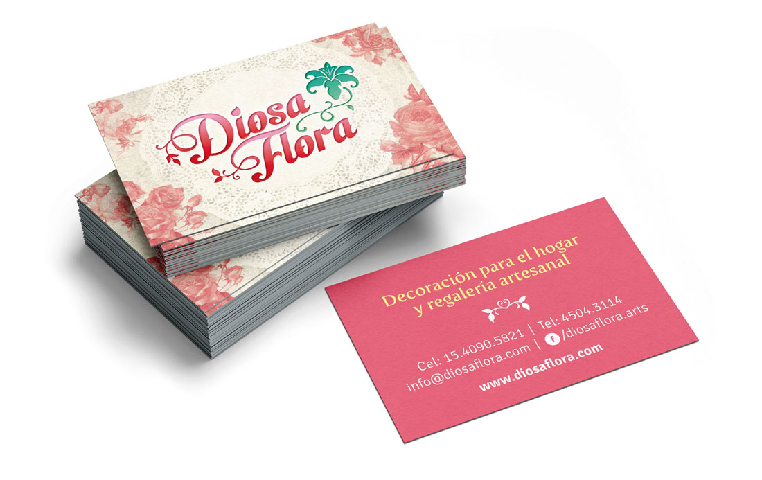 Diseño de tarjetas para Diosa Flora.